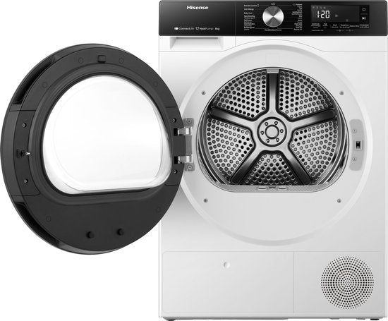 Hisense 3S Serie DH3S802BW2 - Wasdroger met Energielabel D - Warmtepompdroger - 8kg - ConnectLife - Trommelverlichting - AutoDry - Allergy Care