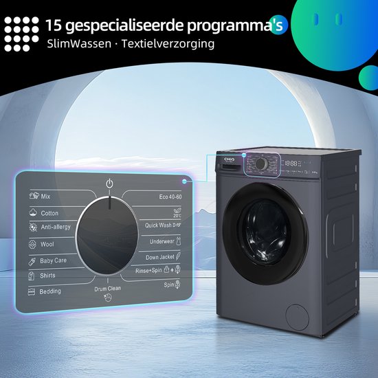 CHiQ CW07123863AX - Wasmachine - 7 KG - Space Pro - 16 programma's - AI Smart - Stoomwassen & Quick Wash - 12 jaar garantie op motor - Energieklasse A