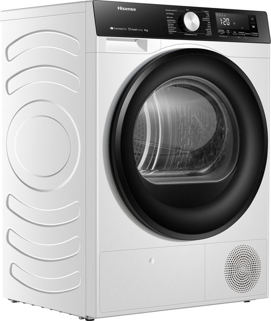 Hisense 3S Serie DH3S802BW2 - Wasdroger met Energielabel D - Warmtepompdroger - 8kg - ConnectLife - Trommelverlichting - AutoDry - Allergy Care