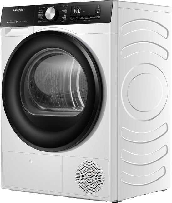 Hisense 3S Serie DH3S902BB3 - Zwarte Wasdroger met Energielabel C - Warmtepompdroger - 9kg - ConnectLife - Trommelverlichting - AutoDry - Quick Dry - Allergy Care - Wit