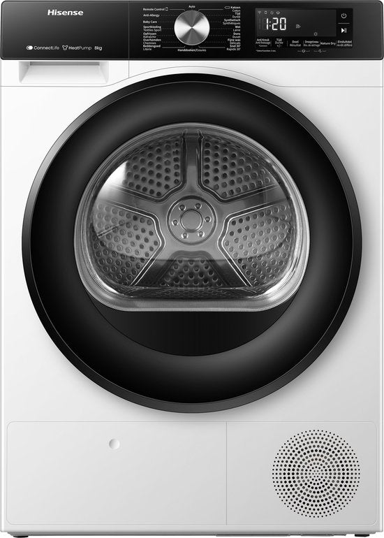 Hisense 3S Serie DH3S802BW2 - Wasdroger met Energielabel D - Warmtepompdroger - 8kg - ConnectLife - Trommelverlichting - AutoDry - Allergy Care